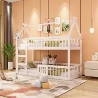 Litera Infantil Blanca De 90x200 Cm Con Escalera Integrada Y Barandillas