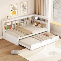 Cama Nido De Madera Blanca De 90 X 200 Cm Con Usb Y Almacenaje