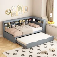 Cama Individual Gris 90x200 Cm Con Cama Extraíble 90x190 Cm Y Toma Usb