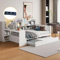 Cama Multifunción Blanca 90 X 200 Cm Con Cama Nido Extraíble Y Escritorio