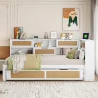 Cama Nido Multifuncional Blanca De 90 X 200 Cm Con Cama Extraíble Y Almacenaje