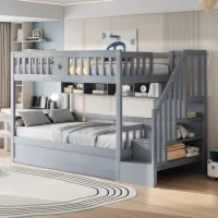 Litera De Madera De 90x200 Cm Con Cama Inferior Hidráulica Y Almacenaje, Gris