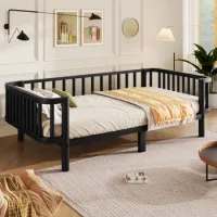 Cama De Día Metálica Negra De 90 X 200 Cm Con Somier De Acero Reforzado