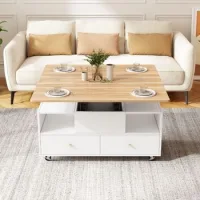 Mesa De Centro Elevable Hidráulica 100 X 50 Cm, Extensible Y Con 4 Cajones