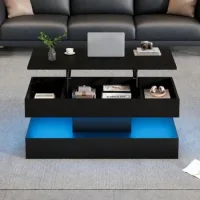 Mesa De Centro Elevable Con Almacenamiento Oculto, Led Y Enchufes, 100 X 50 X 42 Cm