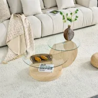 Mesa De Centro De Cristal De Dos Niveles, Mdf, 90 X 70 X 44 Cm