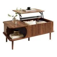 Mesa De Centro Elevable Con Puerta Corredera, Color Nogal, 100 × 48 × 55,5 Cm