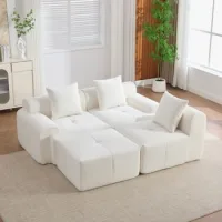 Sofá Modular De 3 Plazas Color Marfil, 268 Cm, Espuma Viscoelástica Y Sin Montaje