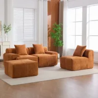 Sofá Modular Naranja De 3 Plazas, Esquinero En L, Espuma Viscoelástica Y Sin Montaje