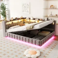 Sofá Cama Tapizado 140 X 200 Cm Con Canapé Hidráulico Oculto Y Luz Led