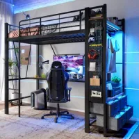 Cama Alta De 90 X 200 Cm Con Escritorio Y Estructura Metálica