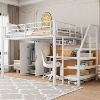 Cama Alta Infantil 140 X 200 Cm Con Armario Y Escritorio Integrado