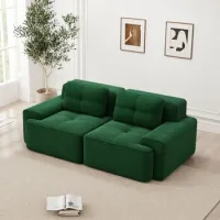 Sofá Modular Verde De Pana 2 Plazas Sin Estructura, Asiento Profundo