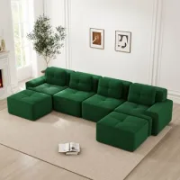 Sofá Modular De Pana Verde 4 Plazas Con Chaise Longue En U