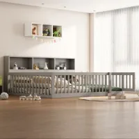 Sofá Cama 140x200 De Madera De Pino Con Almacenaje Y Barrera, Gris