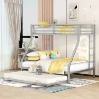 Litera De Metal Con Cama Nido 90/140x200 Cm Y Escaleras Laterales, Plata