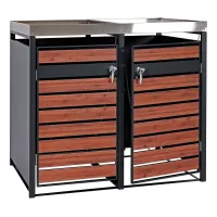Ubos De Basura 2 Contenedores Con Jardinera Extensible Metal Antracita Efecto Madera De Cerezo 125x132x80 Cm 04000698