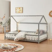 Cama Para Niños Sisimiut Forma De Casa Pino 140x200 Cm Gris [en.casa]