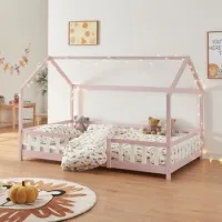 Cama Para Niños Sisimiut Forma De Casa Pino 140x200 Cm Rosa [en.casa]
