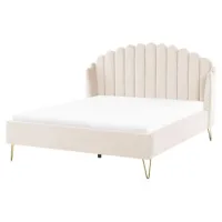 Cama Con Somier De Terciopelo 160 X 200 Cm Cabecero Beige Ambillou