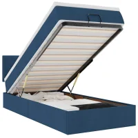 Estructura De Cama Otomana Con Colchón Tela Azul 80x200cm Vidaxl