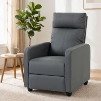 Homcom Sillón Relax Reclinable, Sillón Reclinable Manual Hasta 155°, Tapizado En Pu, Reposapiés, Respaldo Alto Grueso Y Asiento Amplio, Gris