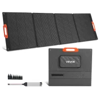Vevor Panel Solar Monocristalino Plegable De 300 W, Cargador Portátil De Eficiencia 23 %, Con Salida Mc4 Y Adaptadores De Dc 10 En 1, Impermeable, Para Centrales Electricas, Camping Y Senderismo