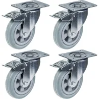 Ruedas Giratorias - 160mm - Goma Gris - Paquete De 4 - Freno Incluido