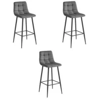 Set De 3 Taburete De Bar Terciopelo Valora Teoto Asiento De Terciopelo Gris Oscuro