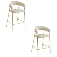 Set De 2 Taburete De Bar Terciopelo Valora Badia Asiento Ergonómico Beige