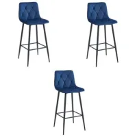 Set De 3 Taburete De Bar Terciopelo Valora Koda Asiento De Terciopelo Azul Marino