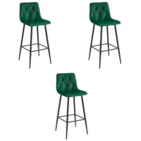Set De 3 Taburete De Bar Terciopelo Valora Koda Asiento De Terciopelo Verde Oscuro