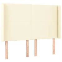 Cabecero Con Orejas Cuero Sintético Crema 147x16x118/128cm Vidaxl