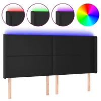 Cabecero Con Led Cuero Sintético Negro 203x16x118/128 Cm Vidaxl