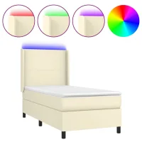 Cama Box Spring Y Colchón Led Cuero Sintético Crema 90x190 Cm Vidaxl