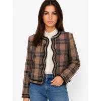 Fulgor Chaqueta de entretiempo 'Casaco Estampado em Xadrez com Detalhes Elegantes'  beige