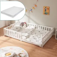 Cama Montessori Infantil Tanna Con Barandilla Y Colchón 120x200cm Blanco [en.casa]