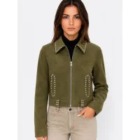 Fulgor Chaqueta de entretiempo 'Jaqueta Eliana em Suede com Detalhes Brilhantes'  verde hierba