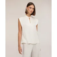 Motivi - Blusa de mujer de satén con cuello mao ajuste regular cierre con botones joya en la parte delantera.