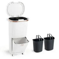 Cubo De Basura De Cocina De 38 L Con Tapa 2 Compartimentos Extraibles Pedal Y Ruedas 211173311 211173311 211173311 211173311