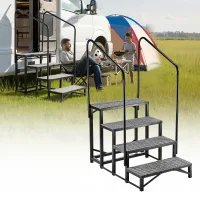 Vevor Escalera Para Autocaravana De 4 Peldaños Carga De 299,38 Kg, Escalera Con Pasamanos Doble Con Alfombrilla Antideslizante, Para Personas Mayores Y Mascotas, Portátil Para Jacuzzi, Caravana