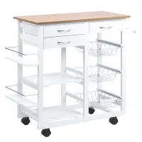 Carrito De Cocina Carro De Servicio Multifuncional Con Cajones Cestas Estantes Toallero Ruedas 92x37x82 Cm Blanco