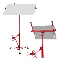Elevador de placas de yeso plegable: para placas hasta 68 kg, altura 180-470 cm, 3 ruedas con freno, inclinación 60°, gris