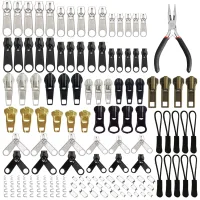 Kit de reparación de cremallera de repuesto con pinza para cremallera y tiradores de extensión para ropa, chaquetas