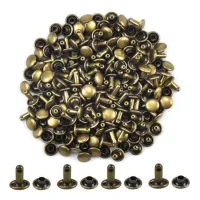 Juego de 100 remaches de cuero tubulares dobles, remaches metálicos de doble tapa, cabeza redonda plana para manualidades de cuero, reparación de bo
