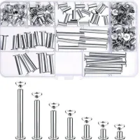Un juego de tornillos metálicos (80 piezas): 7 pernos de cabeza redonda, adecuados para bricolaje, encuadernación y decoración de cuero.