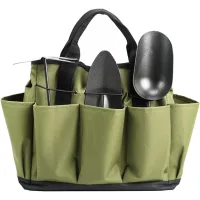 Bolsa de herramientas de jardín de lona verde militar 34,3×16,5×30,5cm, con varios bolsillos y asa resistente
