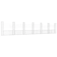 Gavión en forma de u con 7 postes - hierro - plateado (740x20x150cm)