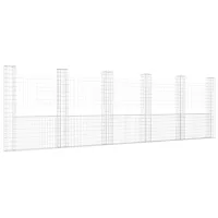 Gavión en forma de u con 6 postes - hierro - plateado (620x20x200cm)