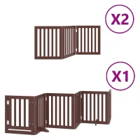 Barrera para perros plegable con puerta de 12 paneles - madera de álamo - marrón (600x2x60cm)